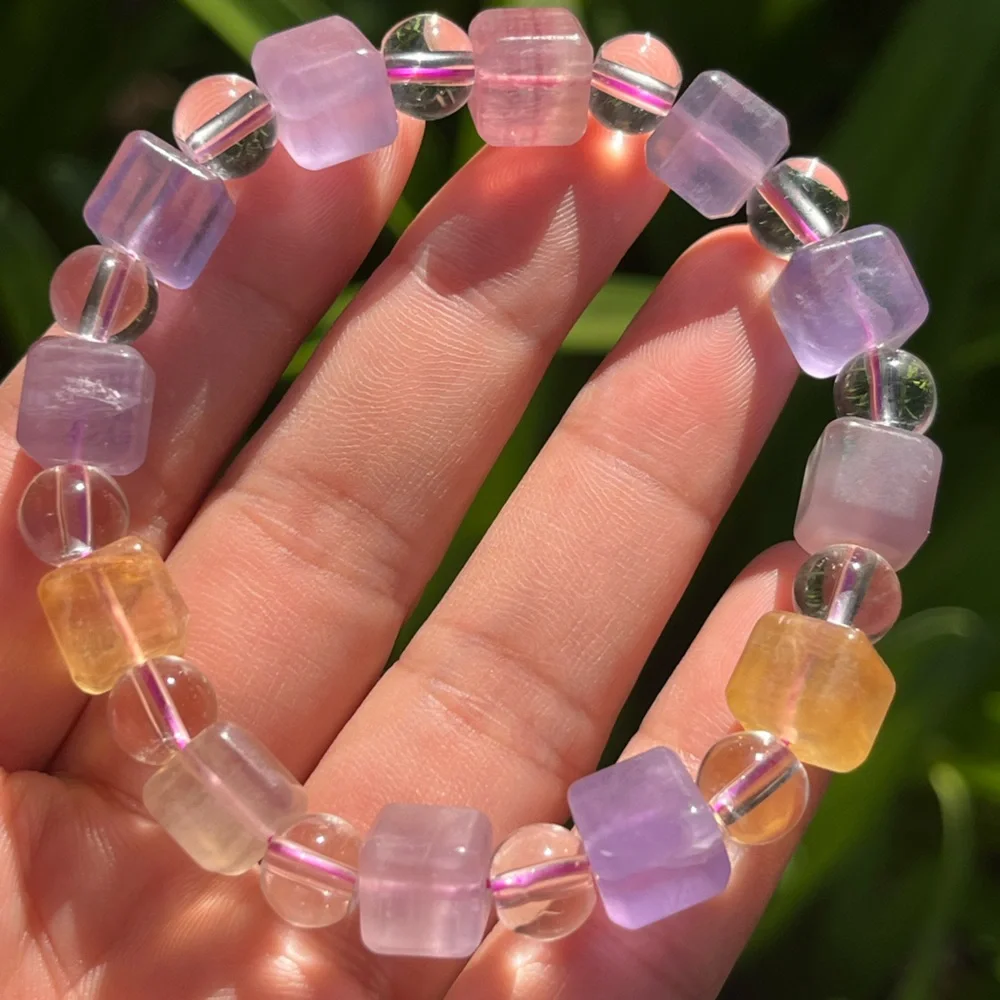 9mm stretchable‎ fluorite cubic bracelet 0186